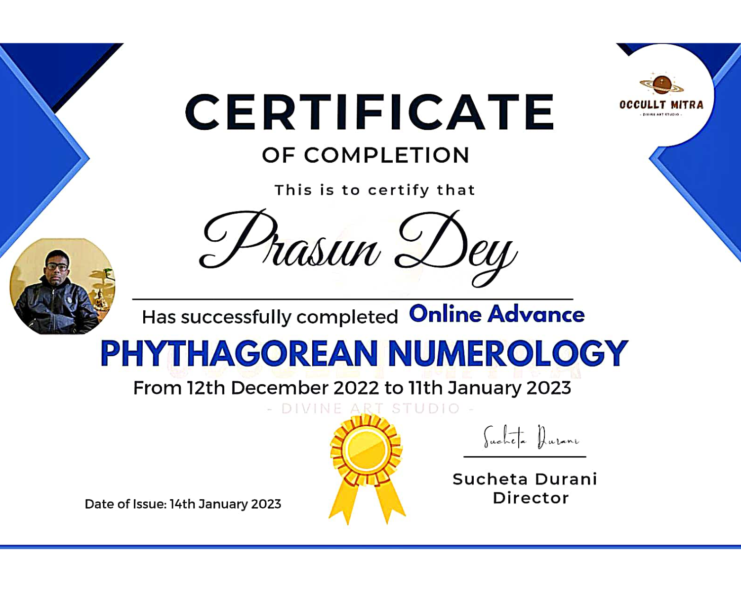 Certificate of Pythagorean Numerology - Prosun Dey
